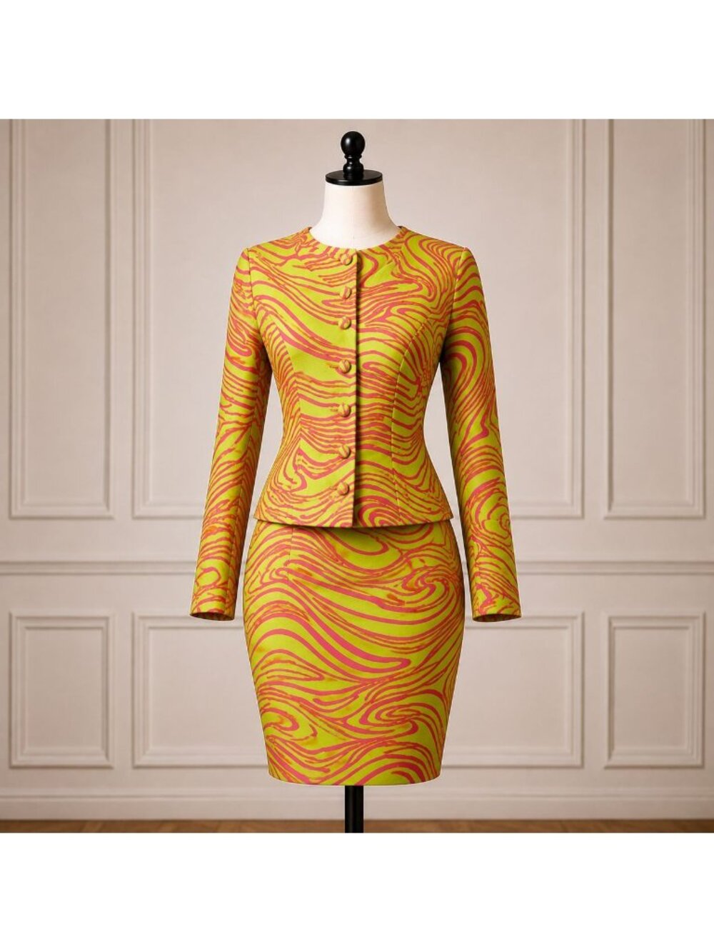 Betsey Johnson Vintage 80s Neon Psychedelic 2 Piece Skirt Suit Women's M